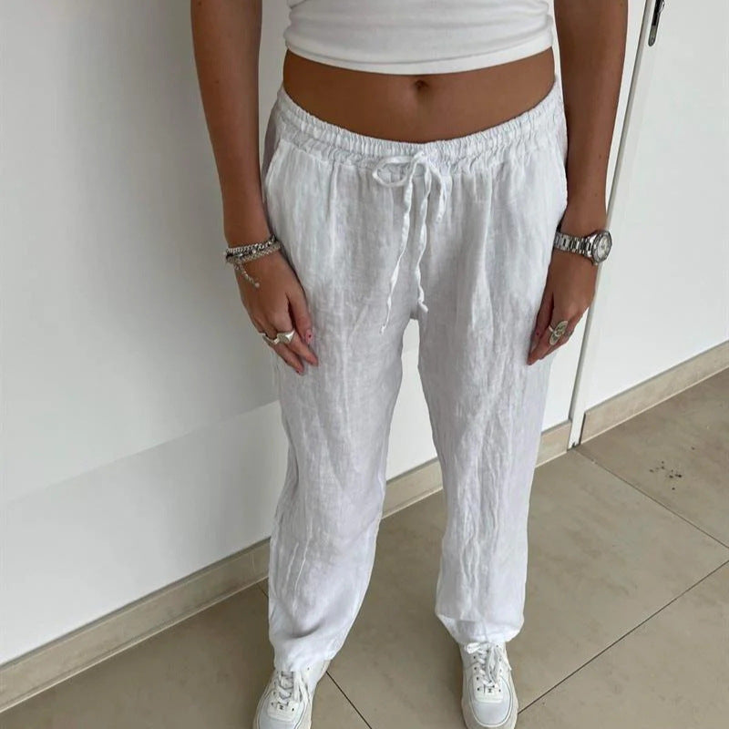 Loose linen pants for women with elastic waistband and side pockets Chic and Style
