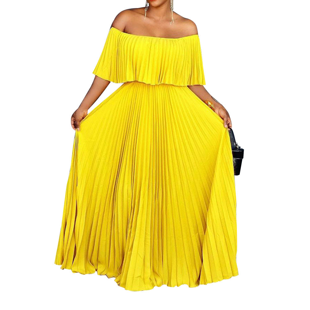 Robe maxi pour femmes avec design sans épaules et ceinture élastique à la taille Chic und Stil