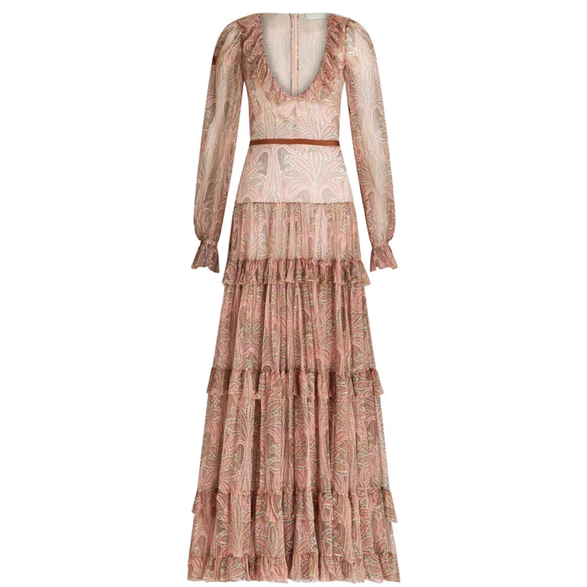 Robe maxi femme avec tissu orné de volants et décolleté en V élégant Chic und Stil
