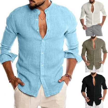 Chemise en lin pour hommes avec un col Henley moderne et une structure Chic und Stil