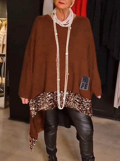 Dames Élégant et fluide haut en tricot asymétrique Chic und Stil