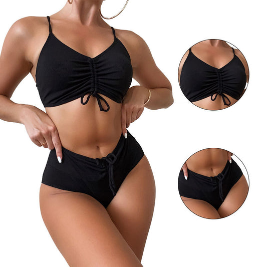 Ladies ribbed texture two-piece high waist bikini Chic and Style