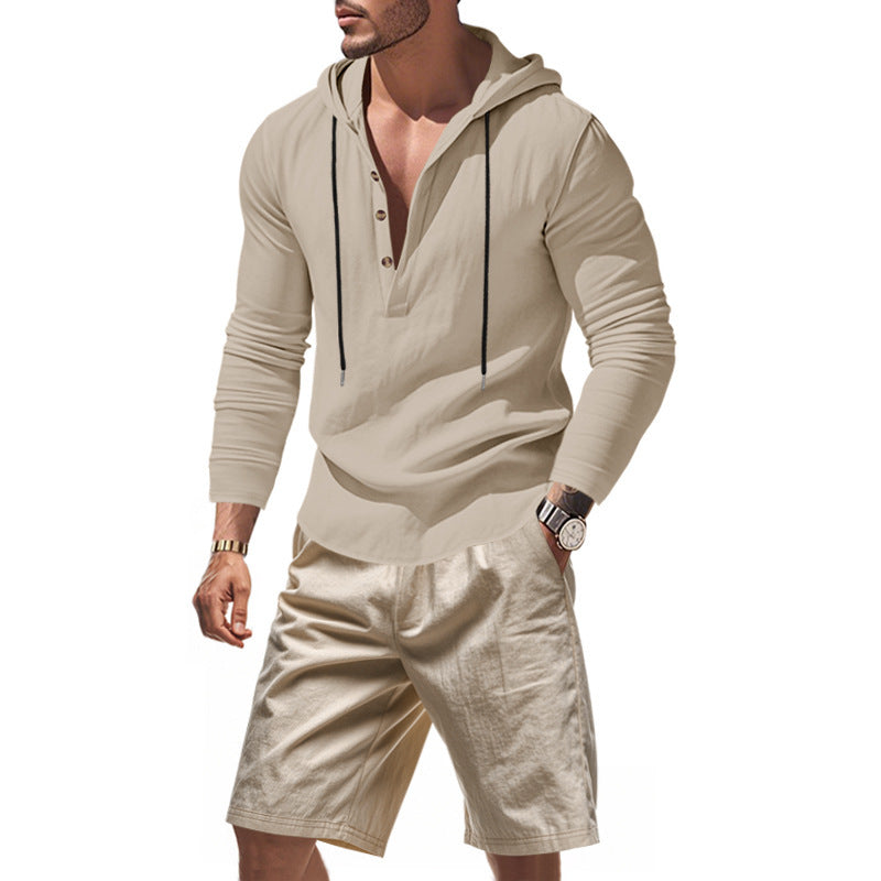 Homme t-shirt à capuche décontracté avec un design moderne à boutons et shorts confortables Chic und Stil