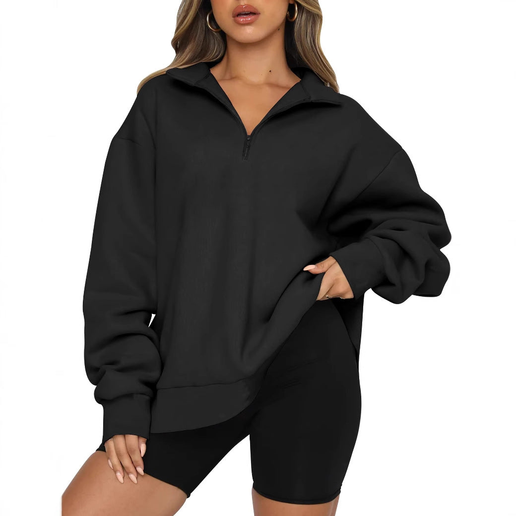 Pull décontracté pour femmes avec demi-zip et épaules tombantes Chic und Stil