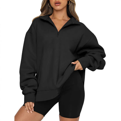 Pull décontracté pour femmes avec demi-zip et épaules tombantes Chic und Stil