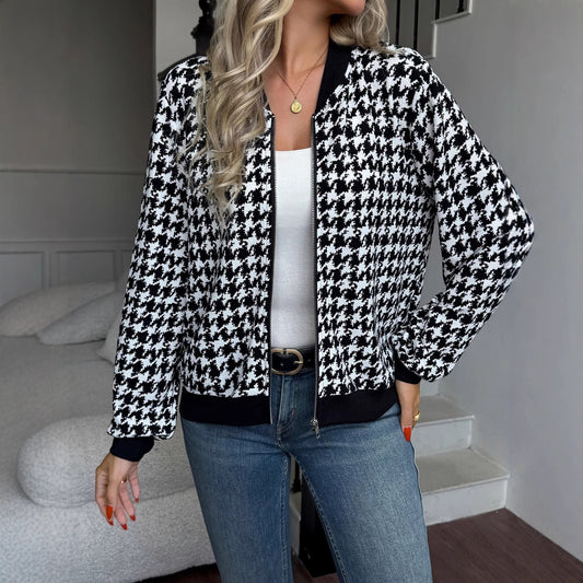 Bomber jacket femme à la mode avec motif pied-de-poule classique Chic und Stil