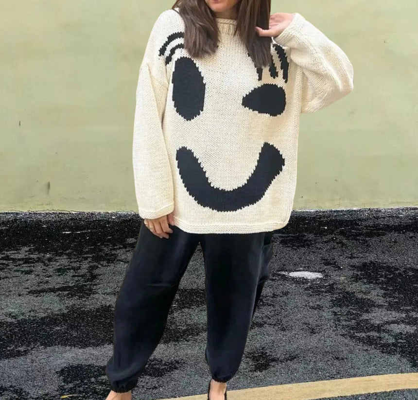 Pull en tricot pour femmes avec un motif smiley joyeux et une coupe décontractée Chic und Stil