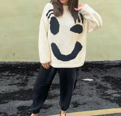 Pull en tricot pour femmes avec un motif smiley joyeux et une coupe décontractée Chic und Stil