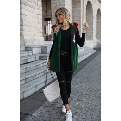 Dames Douillette Gilet en Fleece avec Capuche et Broderie Festive Chic und Stil