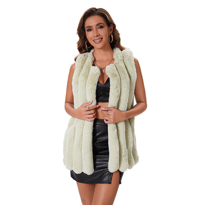 Dames Élégante et ample gilet en fausse fourrure Chic und Stil