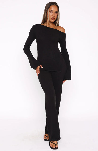 Dames Ensemble tricot élégant 2 pièces avec basque et jambe évasée Chic und Stil