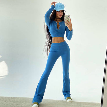 Ladies Ripp-Schn cropped Top and flared pants Set Chic and Style