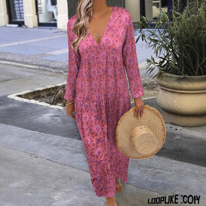 Robe maxi femme avec décolleté en V profond et motif floral Chic und Stil