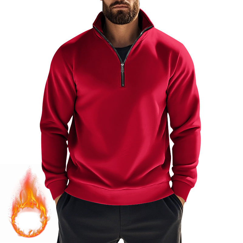 Men's fleece pullover with high collar and half zipper chic and style