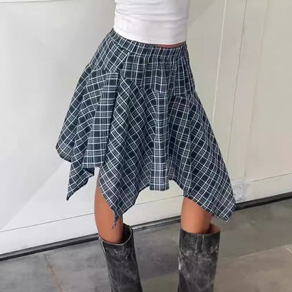 Asymmetrical checked skirt for women with elastic waist Chic and Style