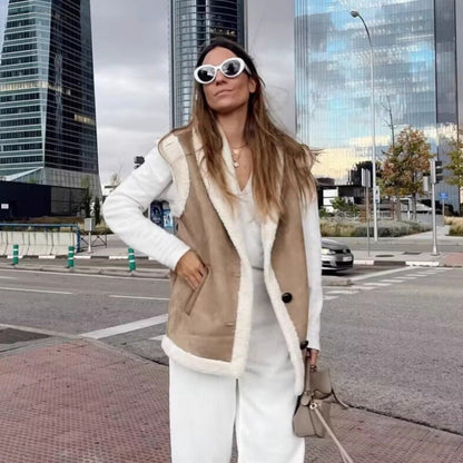 Damen veste en fleece chaude avec col classique et poches pratiques Chic und Stil