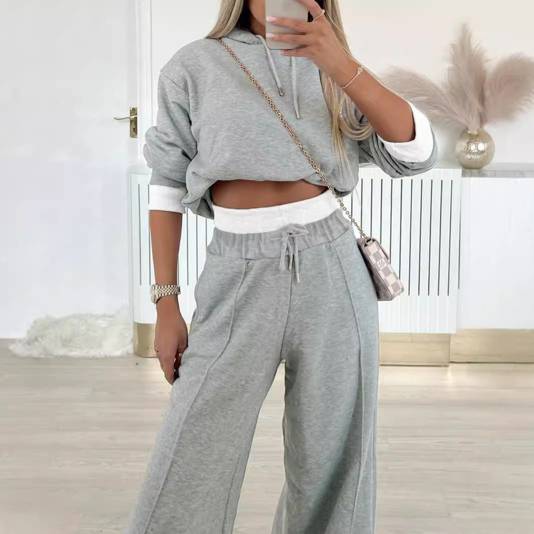 Ladies casual hooded sweatshirt and wide jogger pants Chic and Style