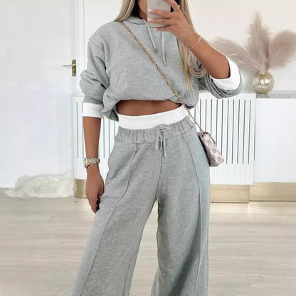 Ladies casual hooded sweatshirt and wide jogger pants Chic and Style