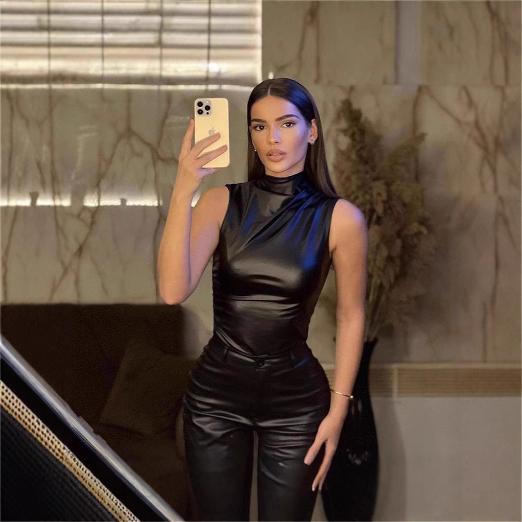 Dames Haut élégant en simili cuir de haute qualité avec coupe asymétrique Chic und Stil