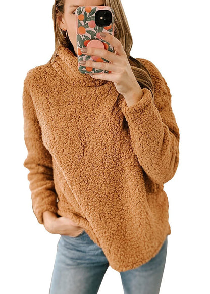 Pull-over en sweat-shirt confortable pour femmes avec col haut et polaire texturée Chic und Stil