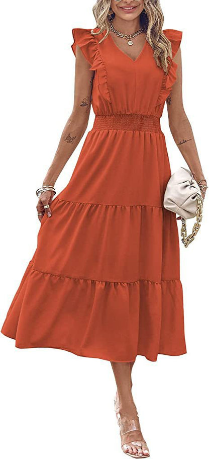 Robe maxi pour femmes avec détails en volants et taille élastique Chic und Stil