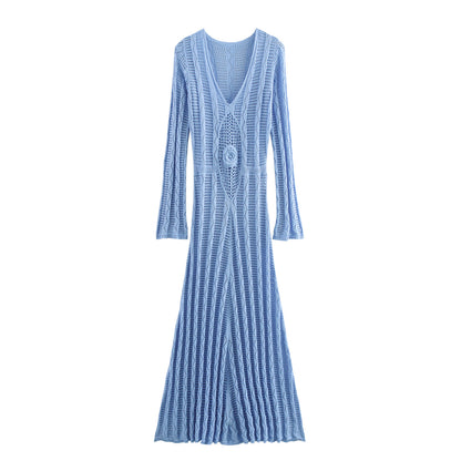 Robe maxi pour femmes avec un motif au crochet raffiné et des manches élégantes Chic und Stil