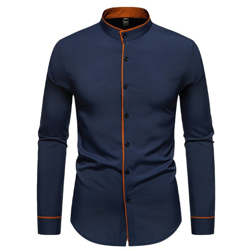 Chemise à manches longues pour hommes avec col montant moderne et détails brodés Chic und Stil