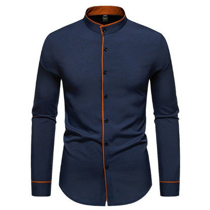 Chemise à manches longues pour hommes avec col montant moderne et détails brodés Chic und Stil
