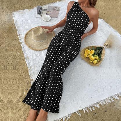 Robe maxi à pois asymétrique pour femmes Chic und Stil