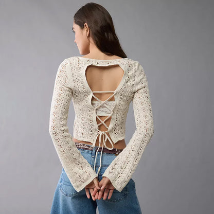 Dames Haut en tricot élégant avec un fin motif en trou Chic und Stil