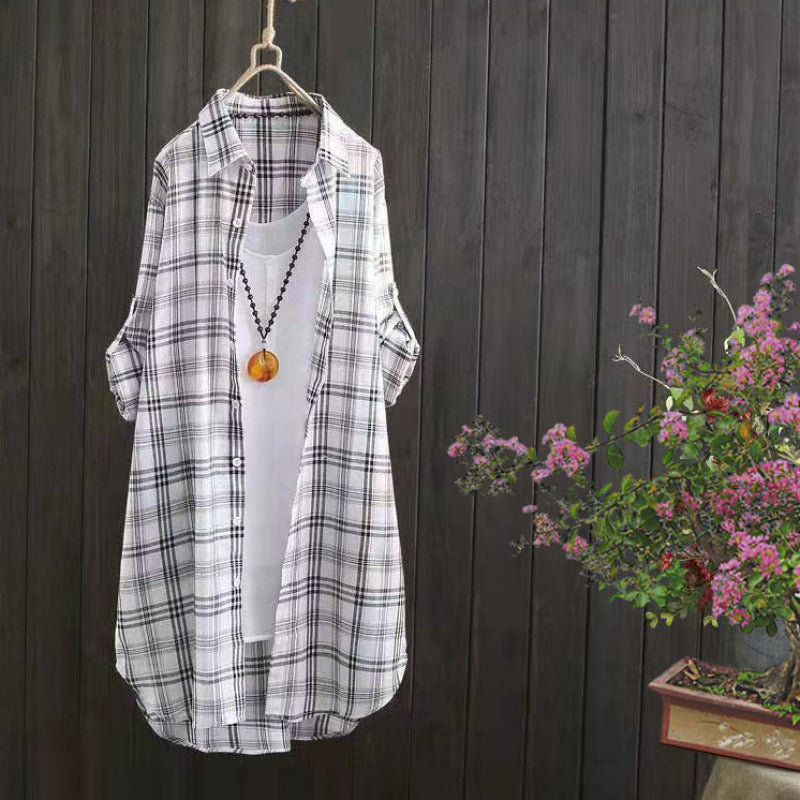 Blouse à boutons légère à carreaux Chic und Stil pour femmes