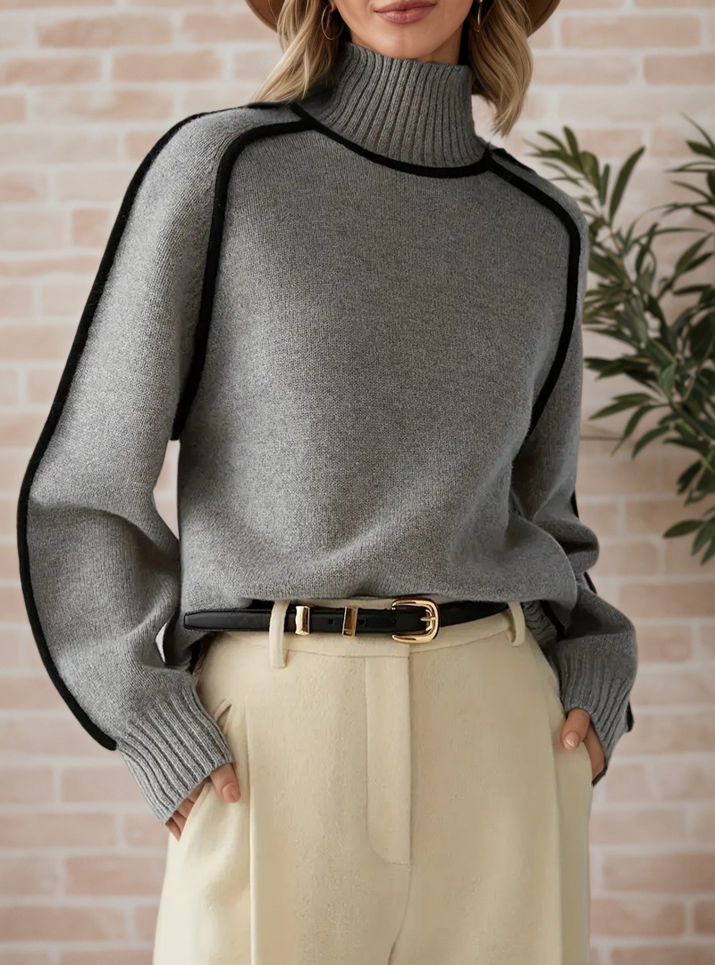 Pull femme avec col haut et détails de structure modernes Chic und Stil