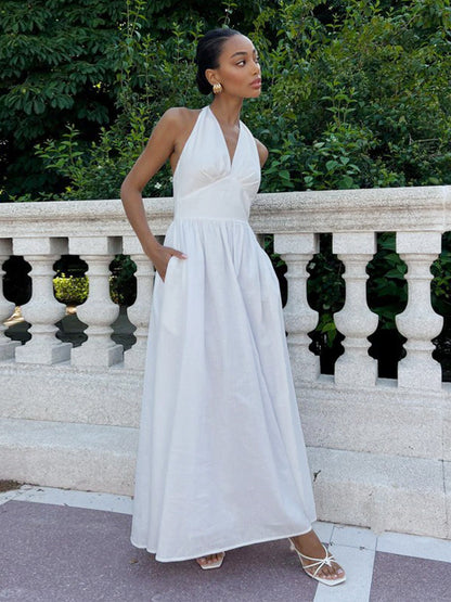Robe maxi élégante pour femmes avec design à dos nu et jupe fluide Chic und Stil
