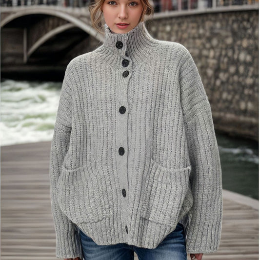 Dame cardigan avec col montant et fermeture à bouton Chic und Stil