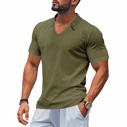 Chemise à col en V à manches courtes pour hommes avec design texturé Chic und Stil