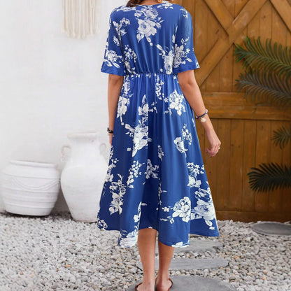 Robe midi pour femmes avec motif floral et taille élastique Chic und Stil