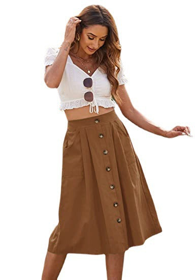 A-Line Button Front Skirt for Women with Pockets Chic and Style