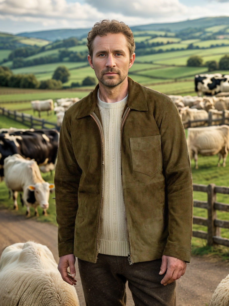 Chic and casual suede jacket for men with stand-up collar Chic and Style