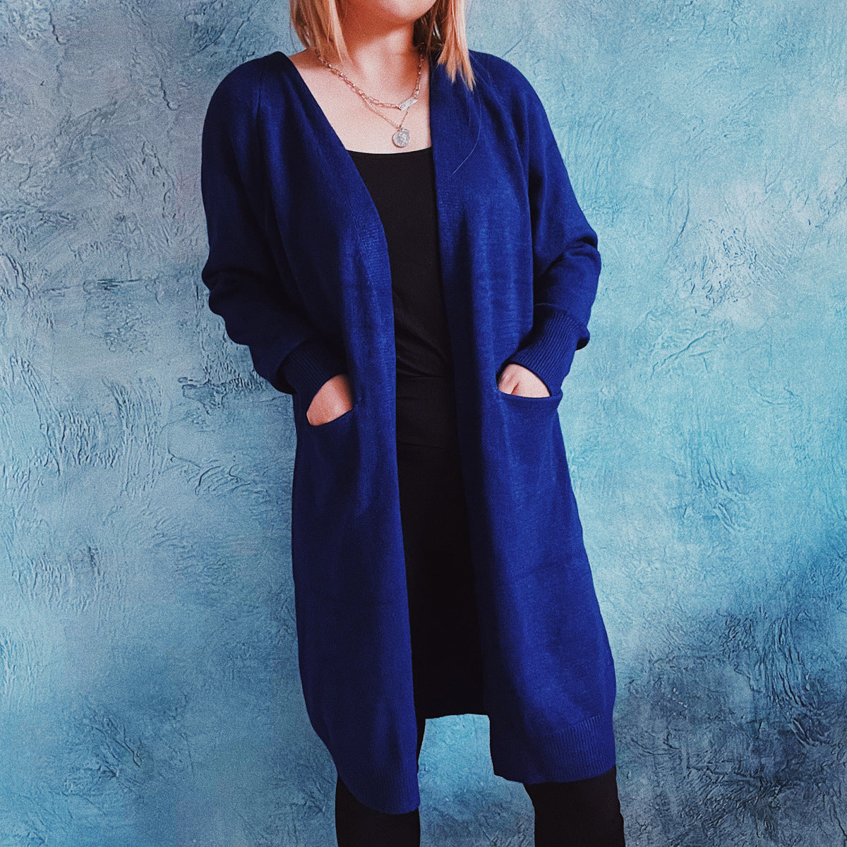 Dames cardigan décontracté à décolleté plongeant et poches pratiques Chic und Stil