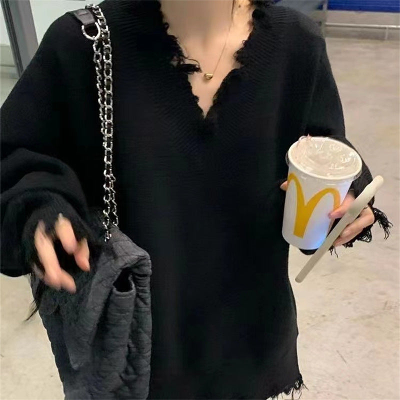 Pull en tricot décontracté pour femmes avec décolleté en V à franges Chic und Stil