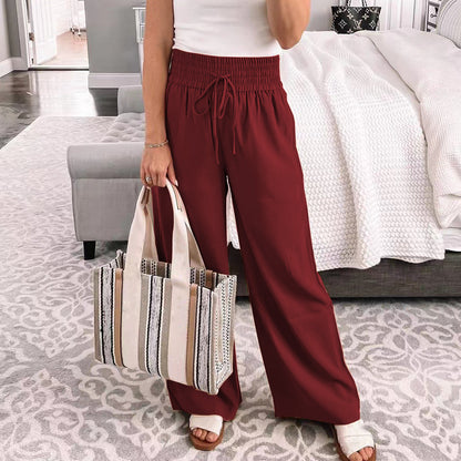 High waist wide leg pants for women with elastic waistband and practical pockets Chic und Stil