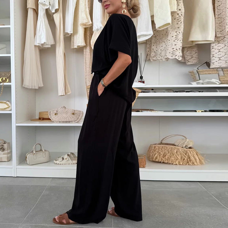 Dames combinaison décontractée à jambe large et tirage à la taille Chic und Stil