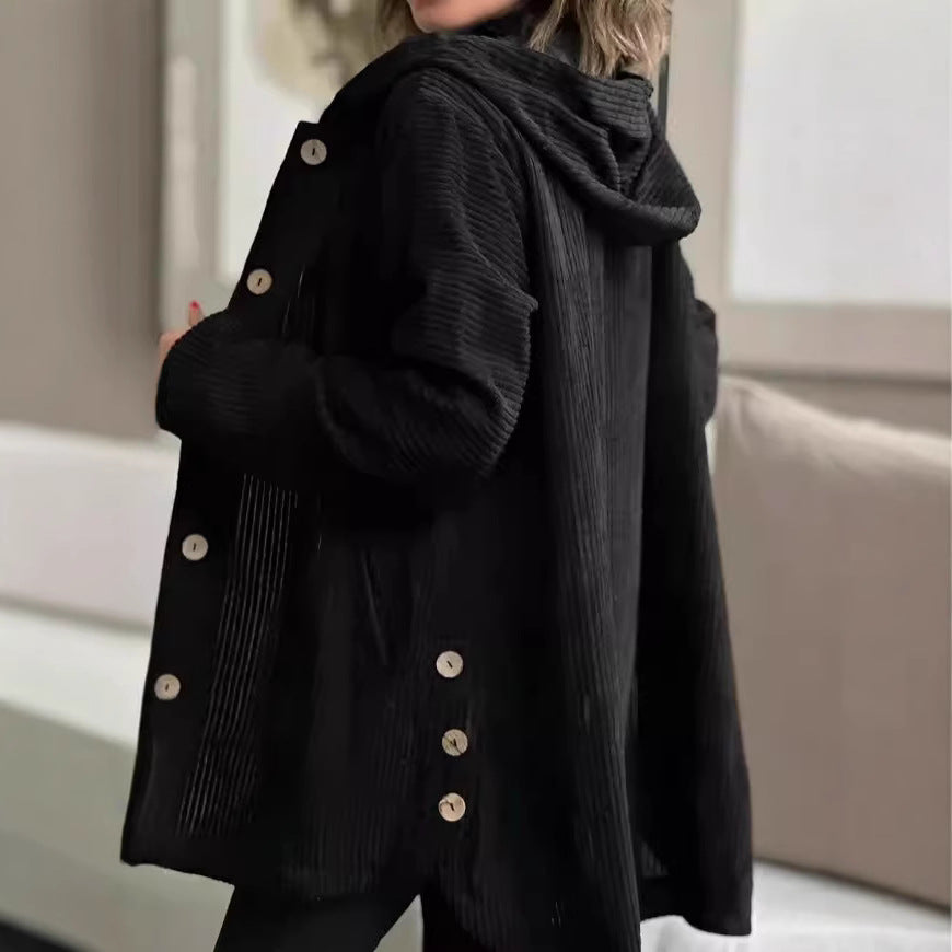 Dames Fleece-Hoodie-Mantel avec patte de boutonnage et design côtelé Chic und Stil