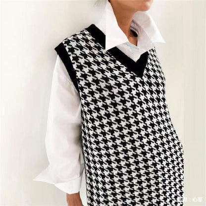 Robe sans manches en tricot pour femmes avec un motif pied-de-poule moderne Chic und Stil
