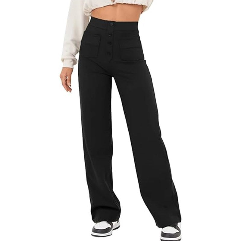 Chic and Style elegant high-waisted lounge pants for women with large pockets and button closure