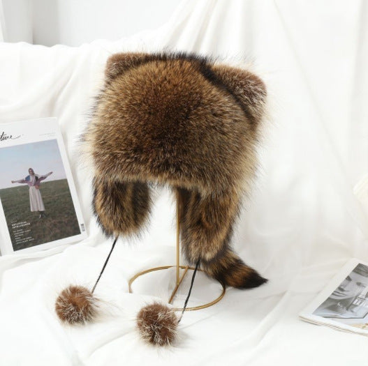 Women Cozy faux fur hat with side pom poms Chic and Style