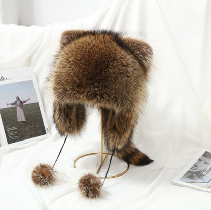 Women Cozy faux fur hat with side pom poms Chic and Style