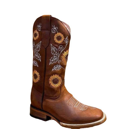 Bottes de cowboy pour femmes avec design floral brodé et robuste talon bloc Chic und Stil