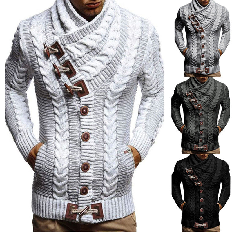 Men's knitted jacket with large collar and twisted pattern Chic and Style