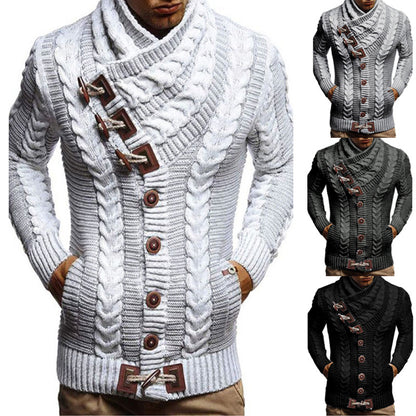 Men's knitted jacket with large collar and twisted pattern Chic and Style